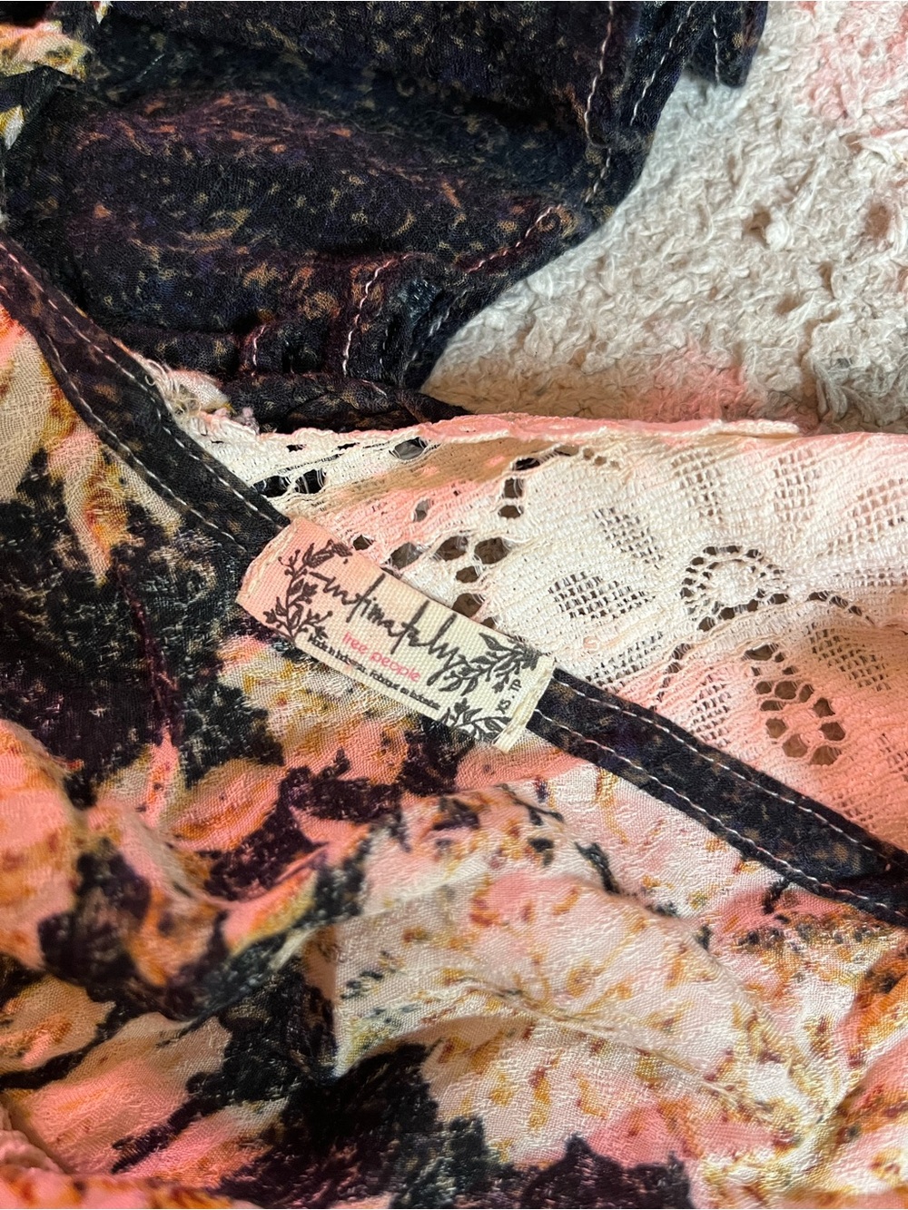 Free People size XS morning sun slip Floral Lace-Back Sundress - Black and Cream - Picture 10 of 11